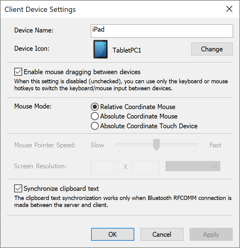 Client Device Settings Dialog